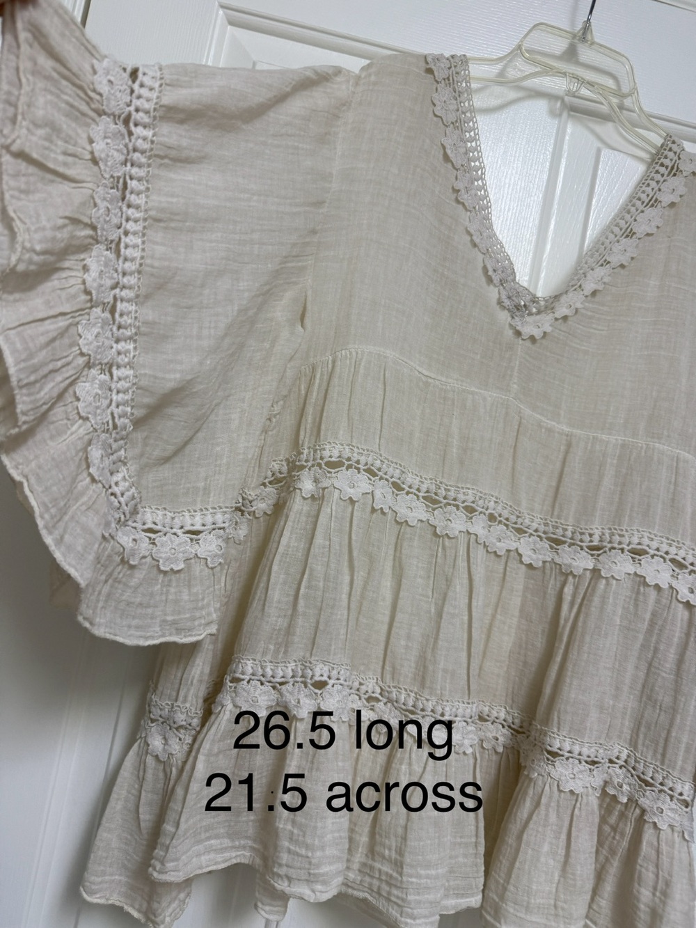 Italian Lace-Trim Peasant Blouse in Cream